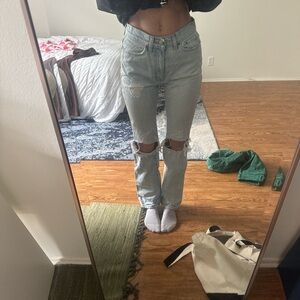 BDG Light Blue Distressed Straight Leg Jeans